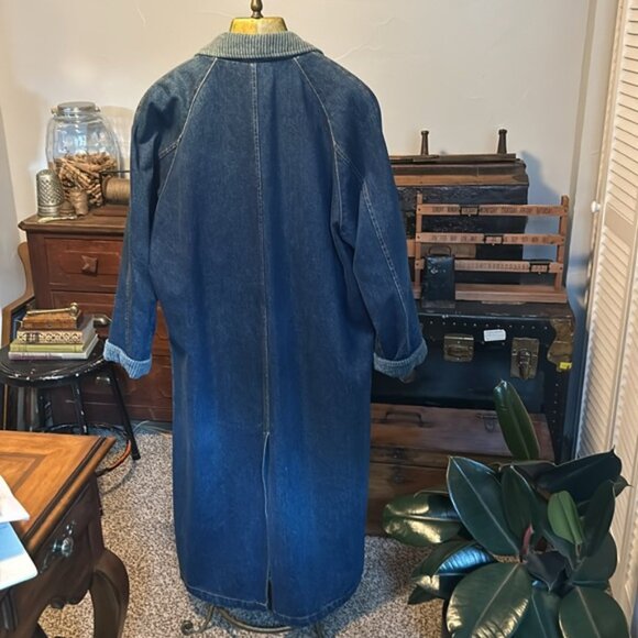 VINTAGE SBII Denim Trench Coat Flannel Lining Corduroy Trim - Picture 6 of 6
